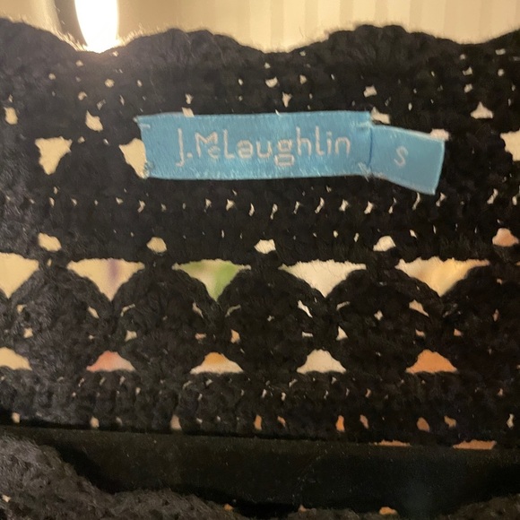 J McLaughlin sweater three quarter sleeve crew neck crochet cotton black small - Picture 2 of 5